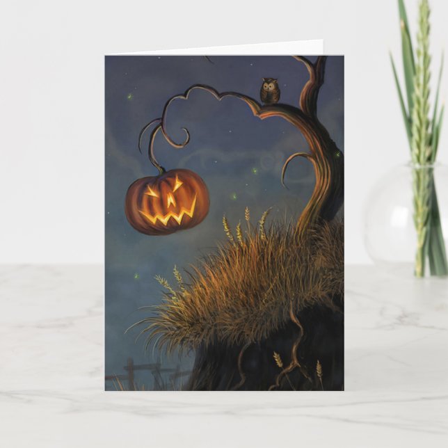 Halloween Välkomstkort/Pumpa och Uggla Kort (Framsida)