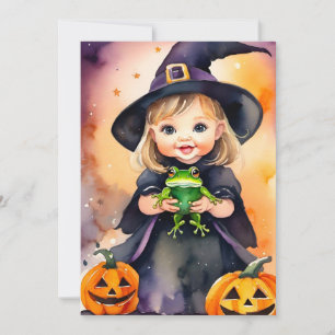 Halloween Välkomstkort Söt Liten Häxa Julkort