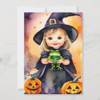 Halloween Välkomstkort Söt Liten Häxa Julkort
