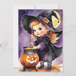 Halloween Välkomstkort Söt Liten Häxa Julkort