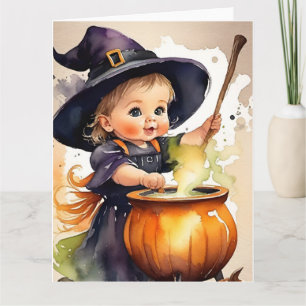 Halloween Välkomstkort Söt Liten Häxa Kort