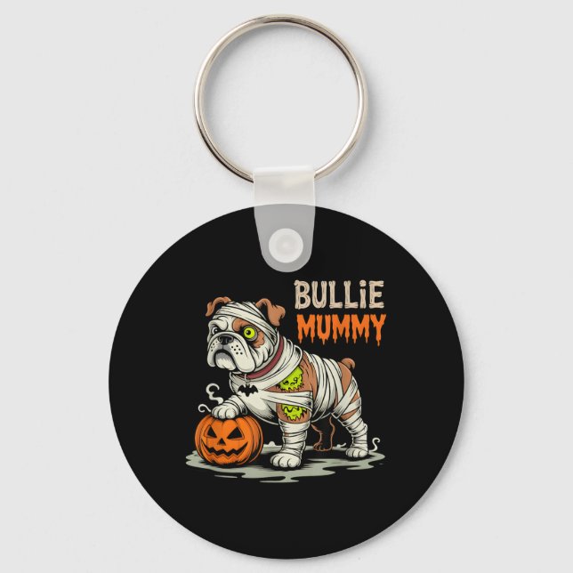 Halloween-valp Bulldog-mumie Nyckelring (Framsida)