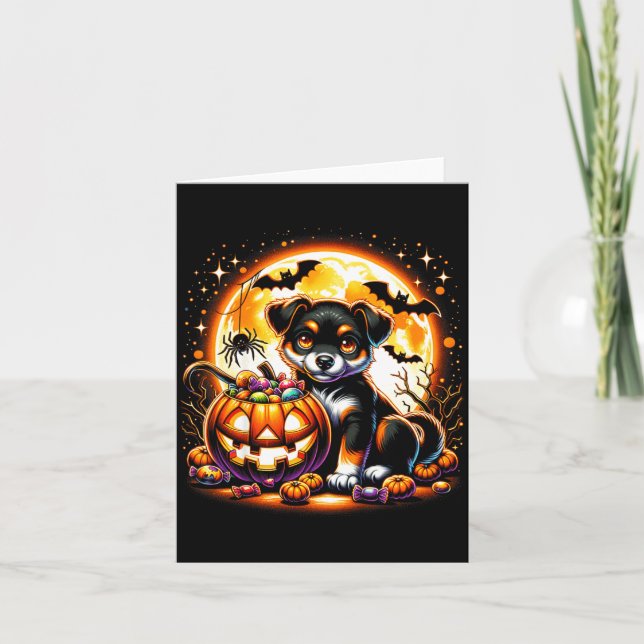 Halloween Valp Hund T-Shirt4 Kort (Framsida)