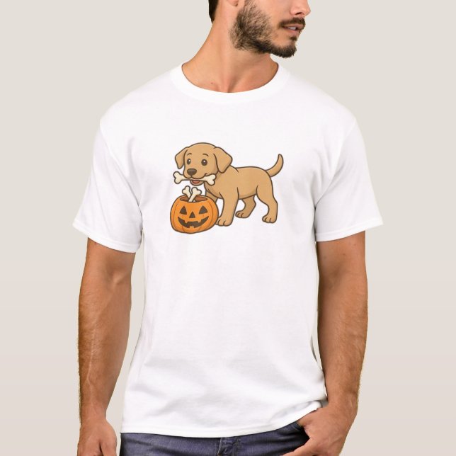 Halloween-valp med ben och pumpapalatset klassisk  t shirt (Framsida)