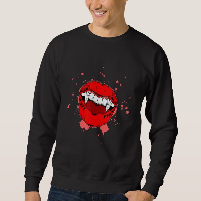 Halloween Vampie Teeth Halloween Costume Trick Tre Lång Ärmad Tröja (Framsida)