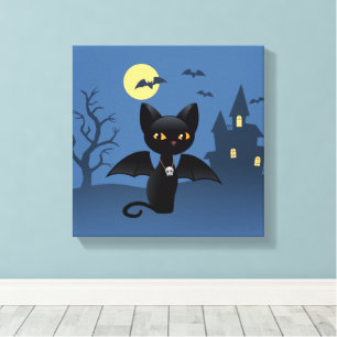 Halloween Vampire Black Cat med Vingar Canvastryck