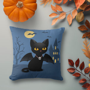 Halloween Vampire Black Cat med Vingar Kudde