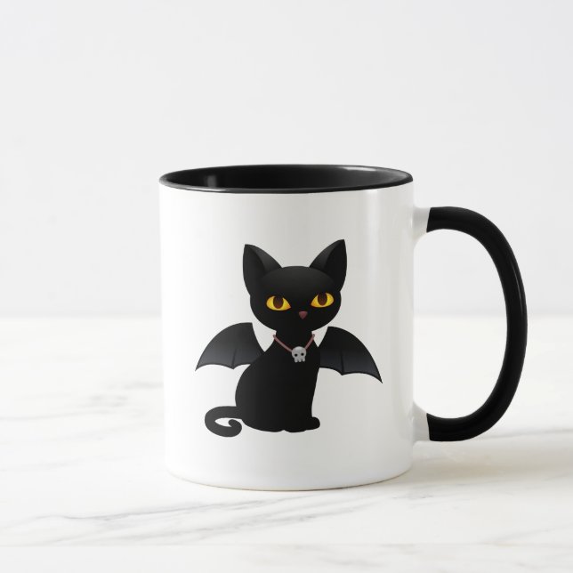 Halloween Vampire Black Cat med Vingar Mugg (Höger)