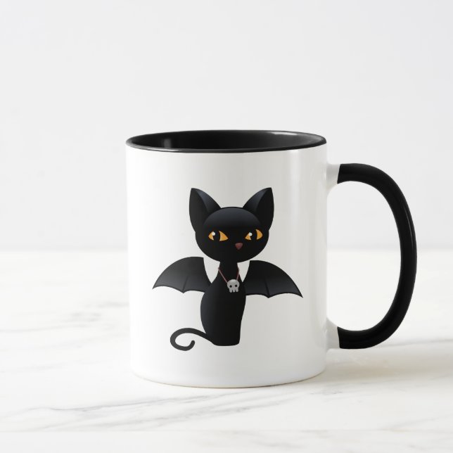Halloween Vampire Black Cat med Vingar Mugg (Höger)