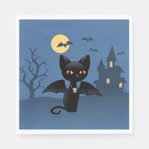 Halloween Vampire Black Cat med Vingar Pappersservett