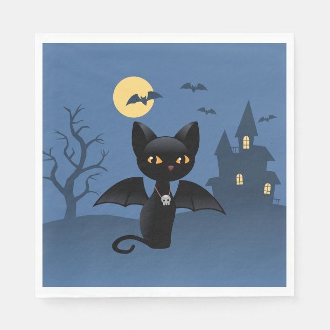 Halloween Vampire Black Cat med Vingar Pappersservett (Framsidan)