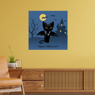 Halloween Vampire Black Cat med Vingar Poster