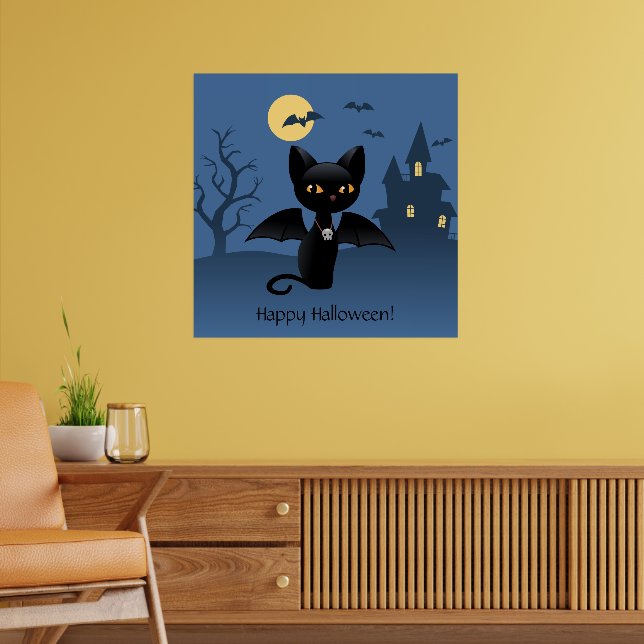 Halloween Vampire Black Cat med Vingar Poster (Vardagsrum 2)