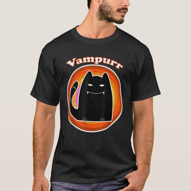 Halloween Vampire Black Kitten Dracula Vampurr Cat T Shirt (Framsida)