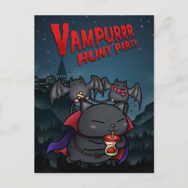 Halloween Vampire Cat Vampurr Helg Vykort (Framsida)