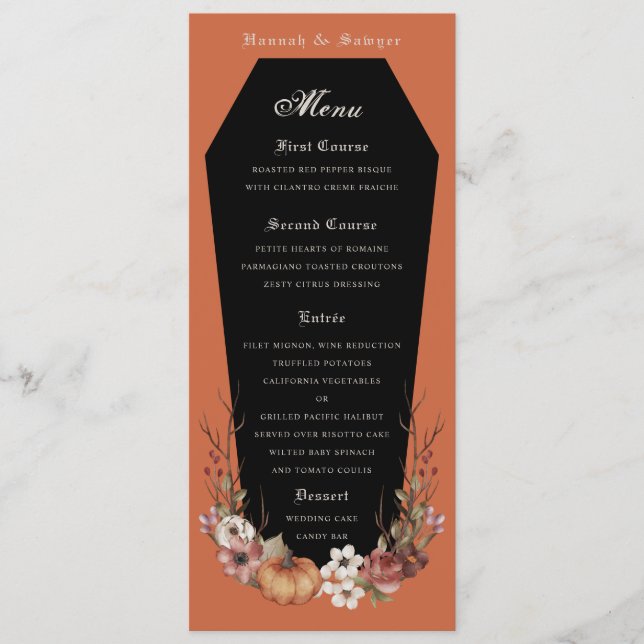 Halloween Vampire Coffin Bröllopsfest Terracotta Meny (Framsida)