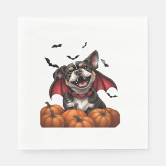Halloween Vampire Hund med pumpor Klassisk T-Shirt Pappersservett