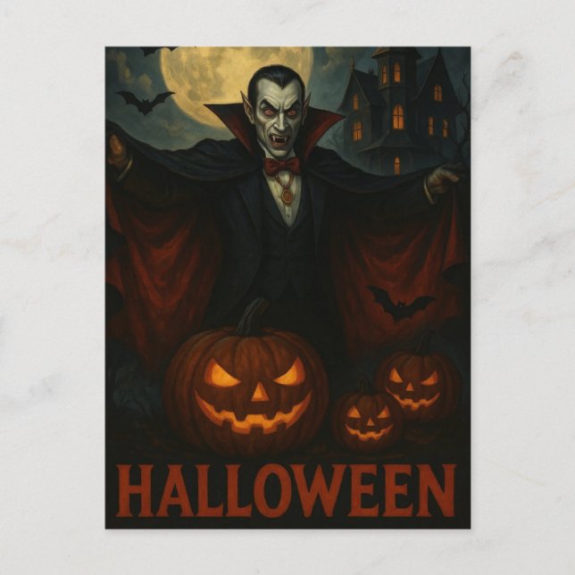 Halloween Vampire Scary Night Pumpkin Vykort (Framsida)