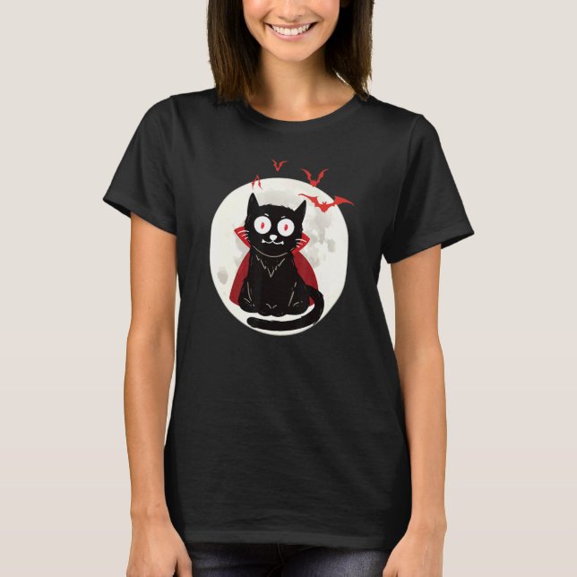 Halloween Vampyr Katt Fullmåne Fladdermöss  Hallow T Shirt (Framsida)