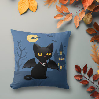 Halloween Vampyr Svart Katt med Vingar Kudde