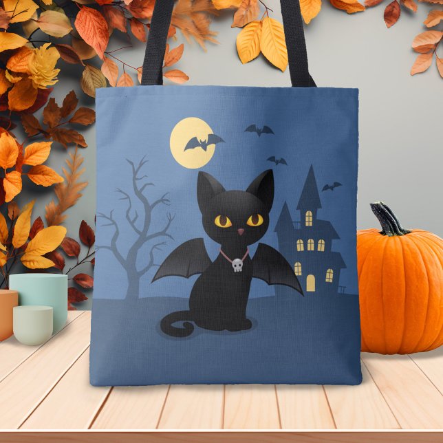 Halloween Vampyr Svart Katt med Vingar Tygkasse (Skapare uppladdad)