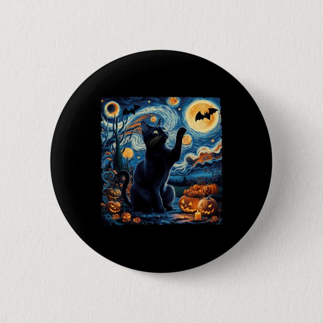 Halloween Van Gogh' Starry Natt Black Cat Pumpkin Knapp (Framsida)