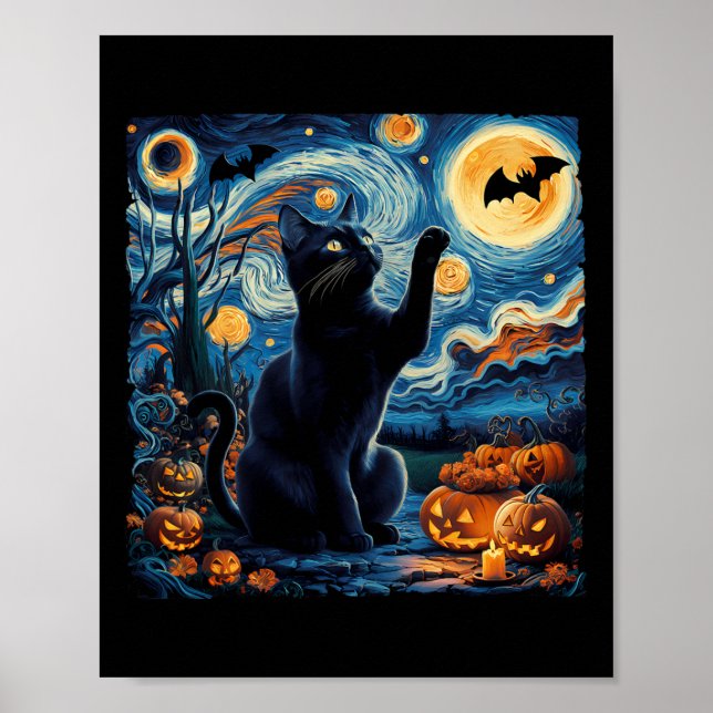 Halloween Van Gogh' Starry Natt Black Cat Pumpkin Poster (Framsidan)
