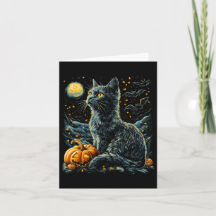Halloween Van Gogh Starry Night Black Cat Pumpkins Kort