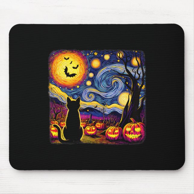 Halloween Van Gogh Starry Night Black Cat Pumpkins Musmatta (Framsidan)