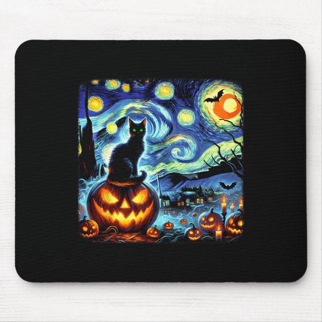 Halloween Van Gogh Starry Night Black Cat Pumpkins Musmatta (Framsidan)