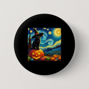 Halloween Van Gogh Starry Night Black Cat Witch Ha Knapp