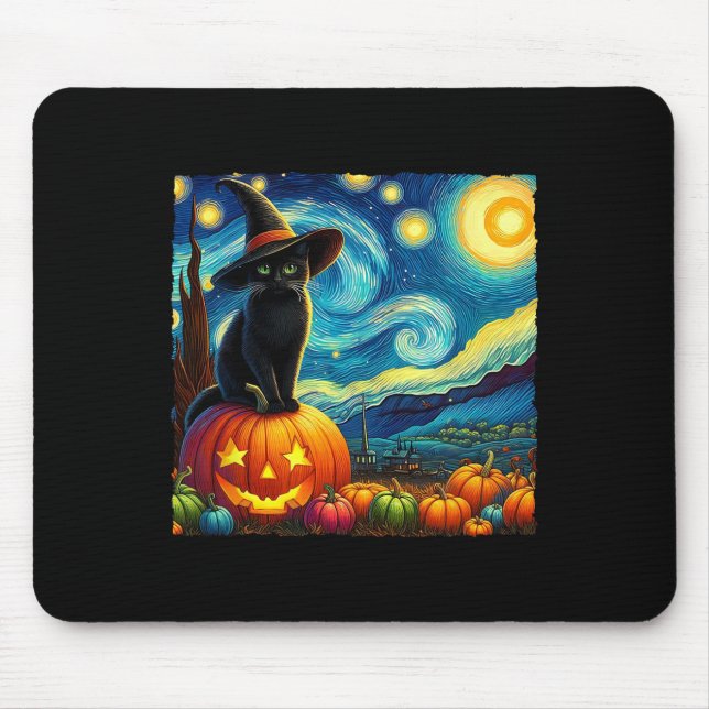 Halloween Van Gogh Starry Night Black Cat Witch Ha Musmatta (Framsidan)