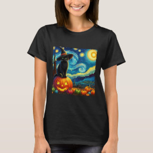 Halloween Van Gogh Starry Night Black Cat Witch Ha T Shirt