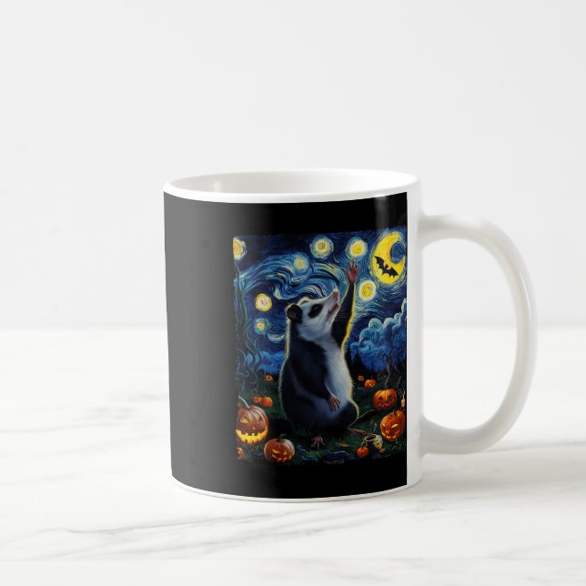Halloween Van Gogh' Starry Night Opossum Pumpkins Kaffemugg (Höger)