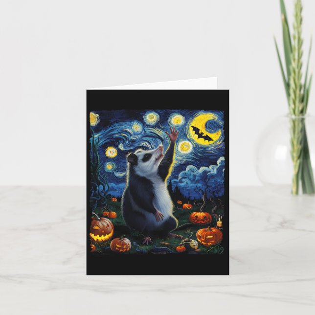 Halloween Van Gogh' Starry Night Opossum Pumpkins Kort (Framsida)