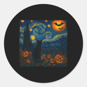 Halloween Van Gogh Stjärnklar Natt Svart Katt Pump Runt Klistermärke