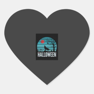 Halloween Varg Kyrkogård Måne Vektor Hjärtformat Klistermärke