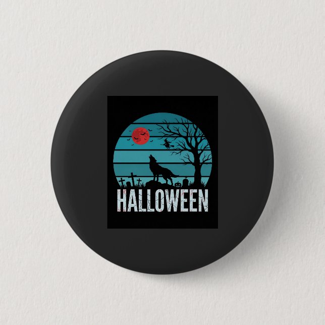 Halloween Varg Kyrkogård Måne Vektor Knapp (Framsida)