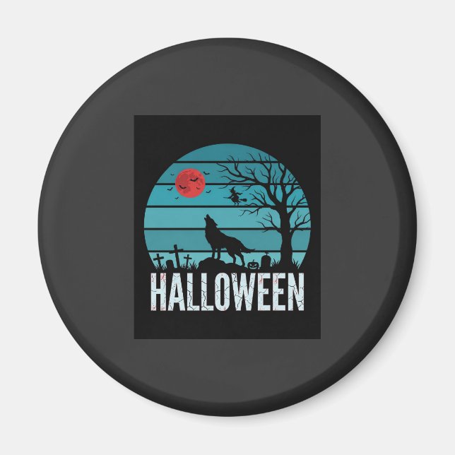 Halloween Varg Kyrkogård Måne Vektor Magnet (Framsidan)