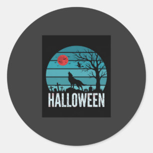Halloween Varg Kyrkogård Måne Vektor Runt Klistermärke