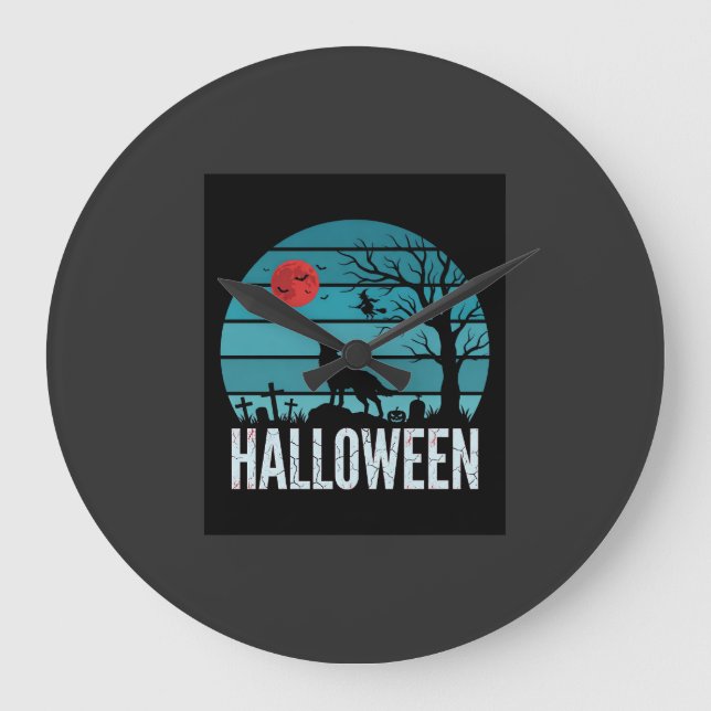 Halloween Varg Kyrkogård Måne Vektor Stor Klocka (Framsida)