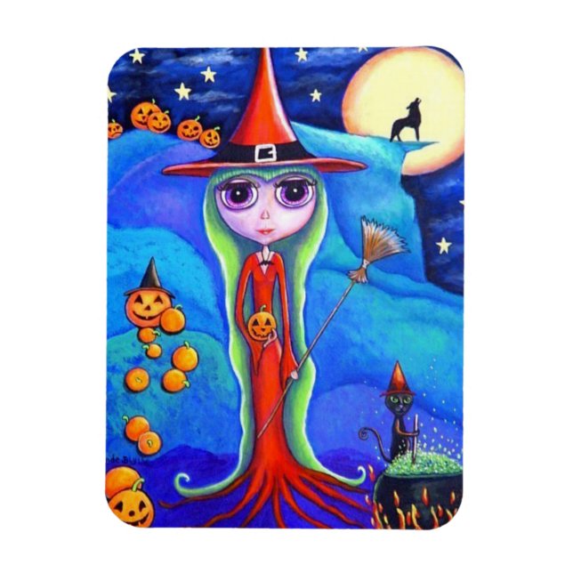 Halloween Varg Witch Black Cat Cauldron Pumpkins Magnet (Vertikal)