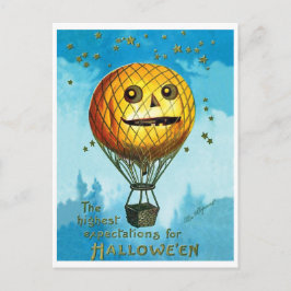 Halloween varmluftsballong ovanför himlen, vintage vykort