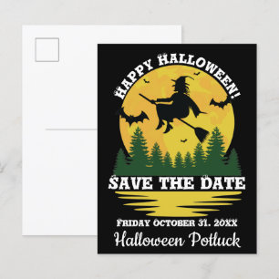 Halloween Varning Häxa Korsar Flygande Kvaststång Meddelande Vykort
