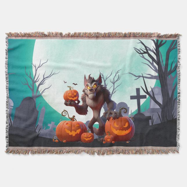 Halloween varulv och pumpor filt (Framsidan)