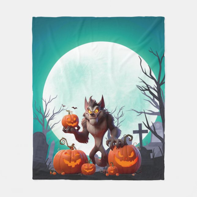 Halloween varulv och pumpor fleecefilt (Framsidan)