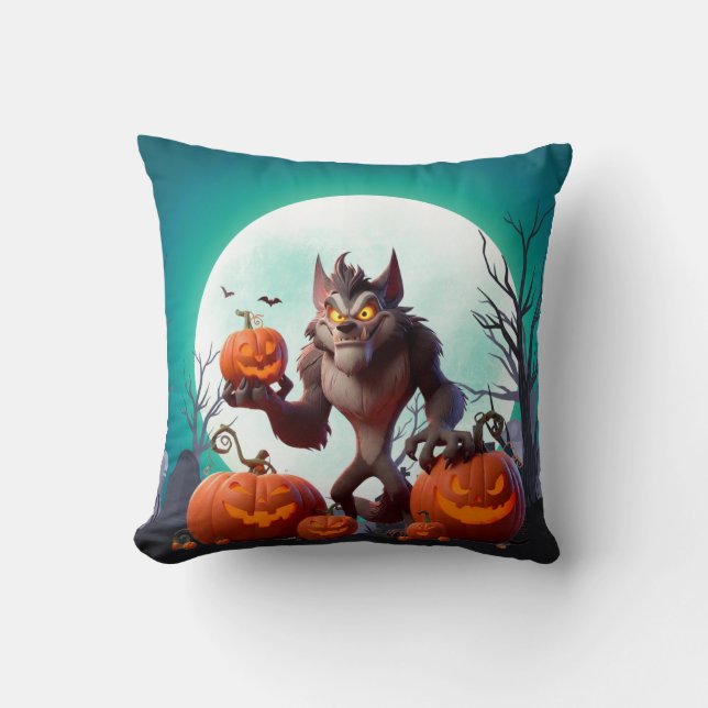 Halloween varulv och pumpor kudde (Framsida)