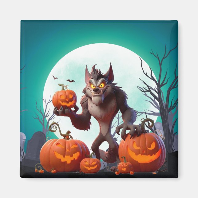 Halloween varulv och pumpor magnet (Framsidan)