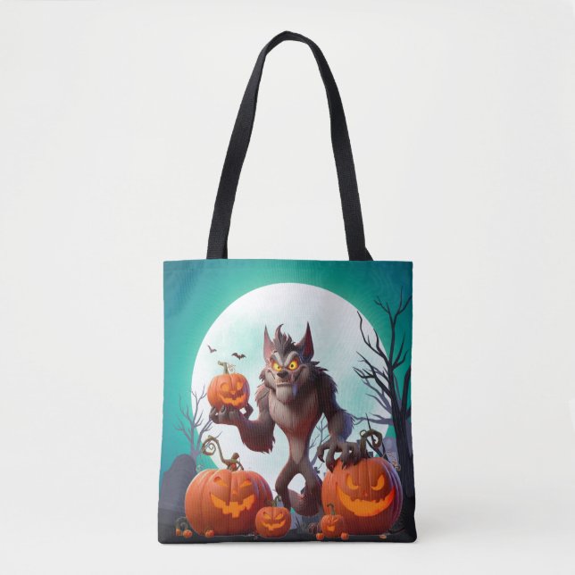 Halloween varulv och pumpor tygkasse (Framsida)