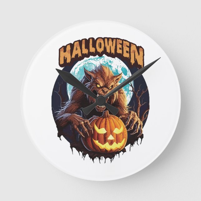 Halloween Varulv Rund Klocka (Framsida)